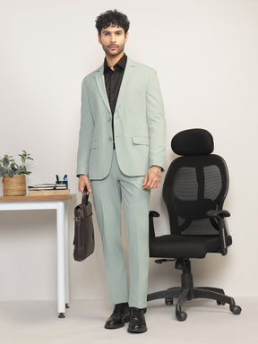 Men Mint Green Slim-Fit Single-Breasted 2-Piece Stretchable Formal Suit