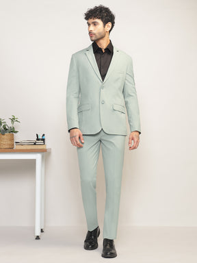 Men Mint Green Slim-Fit Single-Breasted 2-Piece Stretchable Formal Suit