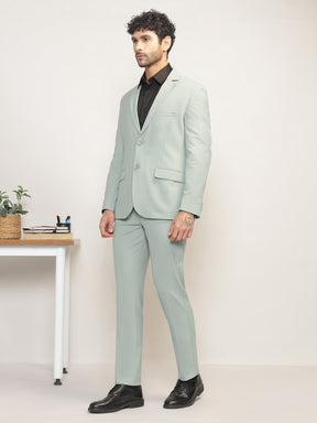 Men Mint Green Slim-Fit Single-Breasted 2-Piece Stretchable Formal Suit