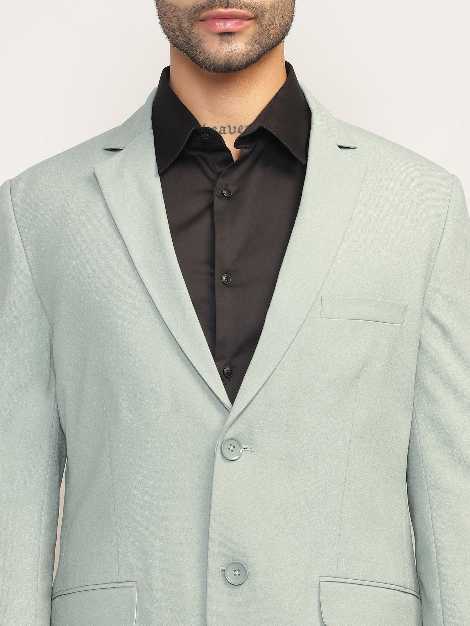 Men Mint Green Slim-Fit Single-Breasted 2-Piece Stretchable Formal Suit