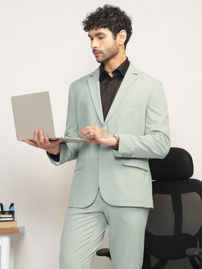 Men Mint Green Slim-Fit Single-Breasted 2-Piece Stretchable Formal Suit