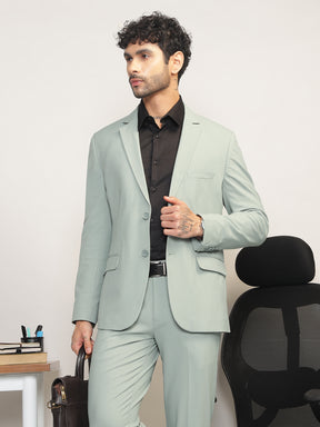 Men Mint Green Slim-Fit Single-Breasted 2-Piece Stretchable Formal Suit