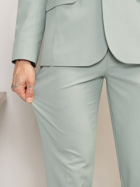 Men Mint Green Slim-Fit Single-Breasted 2-Piece Stretchable Formal Suit