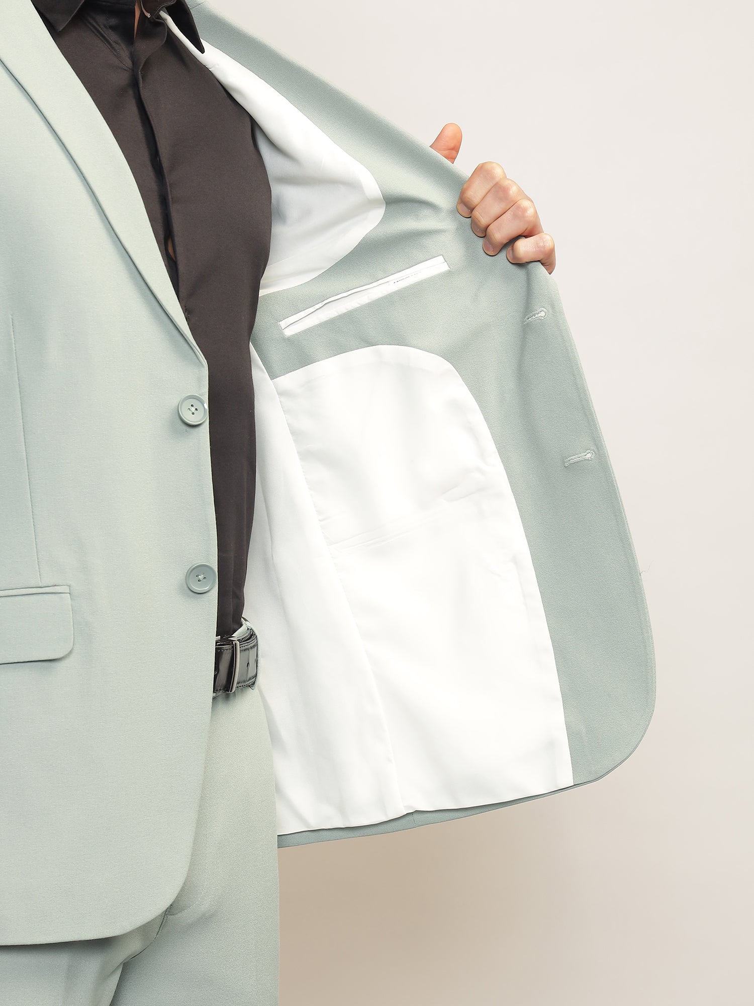 Men Mint Green Slim-Fit Single-Breasted 2-Piece Stretchable Formal Suit