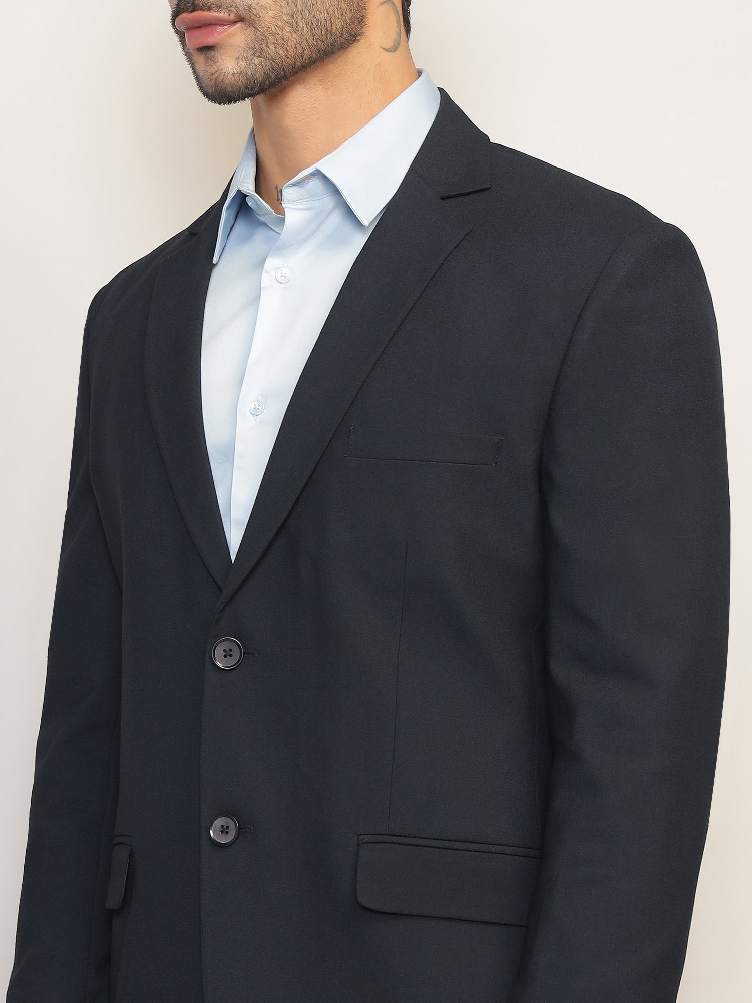 Men Navy Blue Slim-Fit Single-Breasted 2-Piece Stretchable Formal Suit