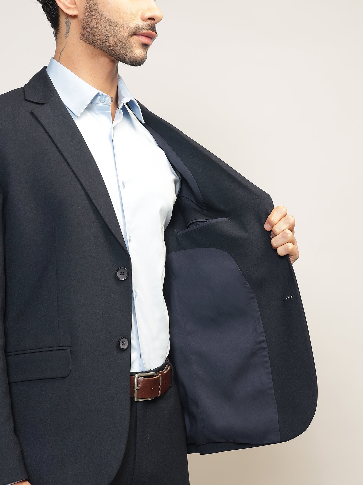 Men Navy Blue Slim-Fit Single-Breasted 2-Piece Stretchable Formal Suit