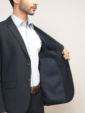 Men Navy Blue Slim-Fit Single-Breasted 2-Piece Stretchable Formal Suit
