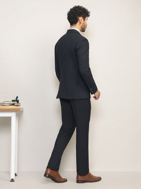 Men Navy Blue Slim-Fit Single-Breasted 2-Piece Stretchable Formal Suit