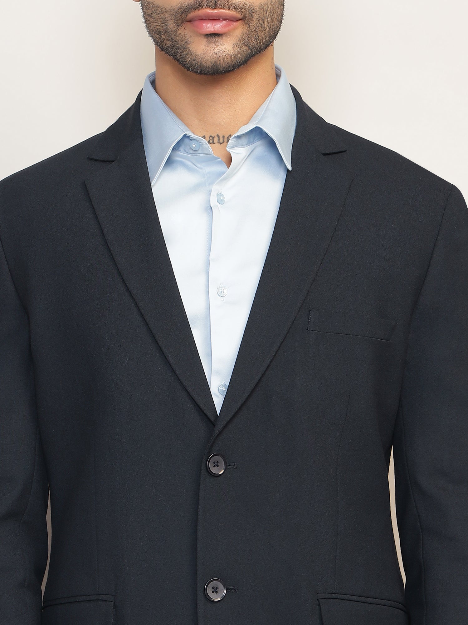 Men Navy Blue Slim-Fit Single-Breasted 2-Piece Stretchable Formal Suit