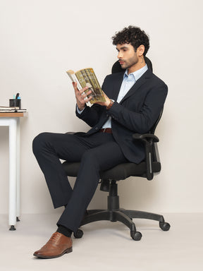 Men Navy Blue Slim-Fit Single-Breasted 2-Piece Stretchable Formal Suit