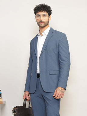 Men Steel Blue Slim-Fit Single-Breasted 2-Piece Stretchable Formal Suit