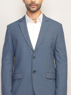 Men Steel Blue Slim-Fit Single-Breasted 2-Piece Stretchable Formal Suit