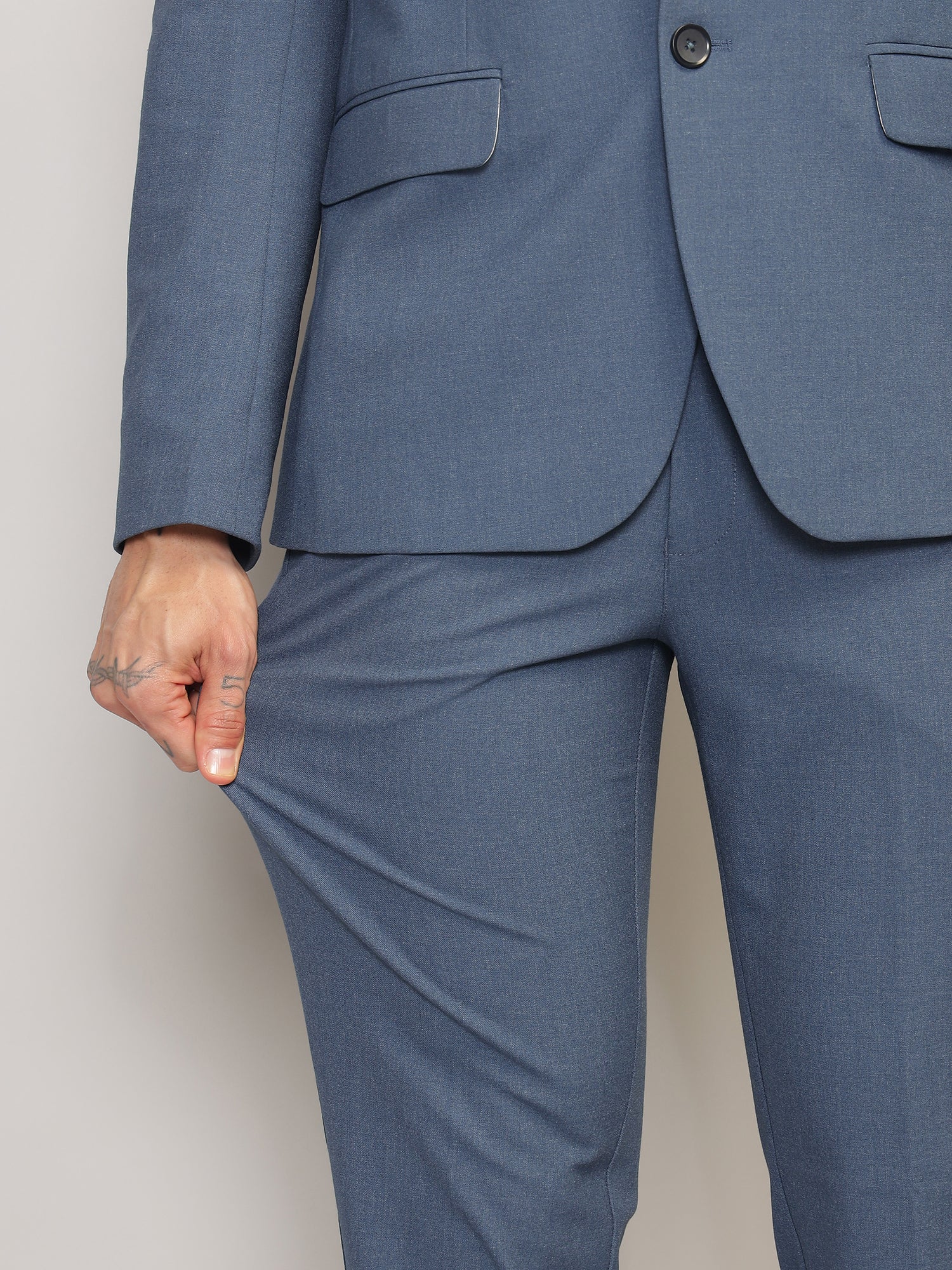 Men Steel Blue Slim-Fit Single-Breasted 2-Piece Stretchable Formal Suit