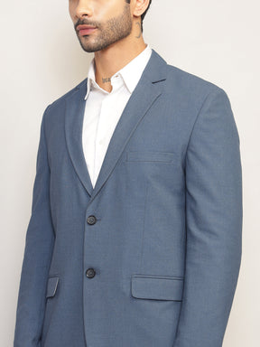 Men Steel Blue Slim-Fit Single-Breasted 2-Piece Stretchable Formal Suit