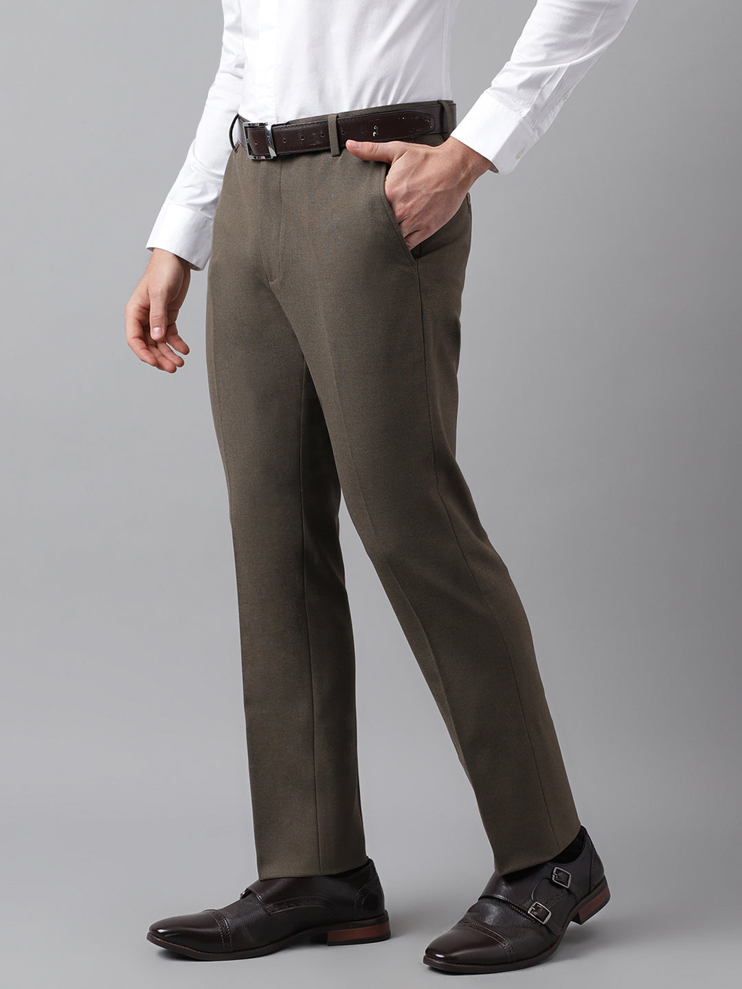 Buy WES Formals by Westside Solid Dark Brown Slim Tapered Fit Trousers for  Online @ Tata CLiQ
