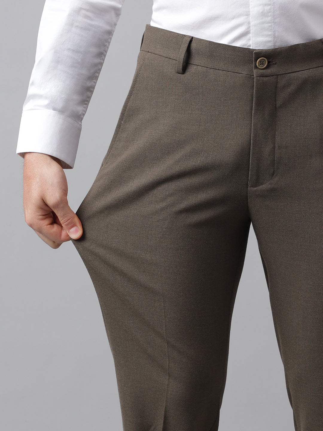 4-Way Stretch Formal Trousers in Oak Brown - Slim Fit