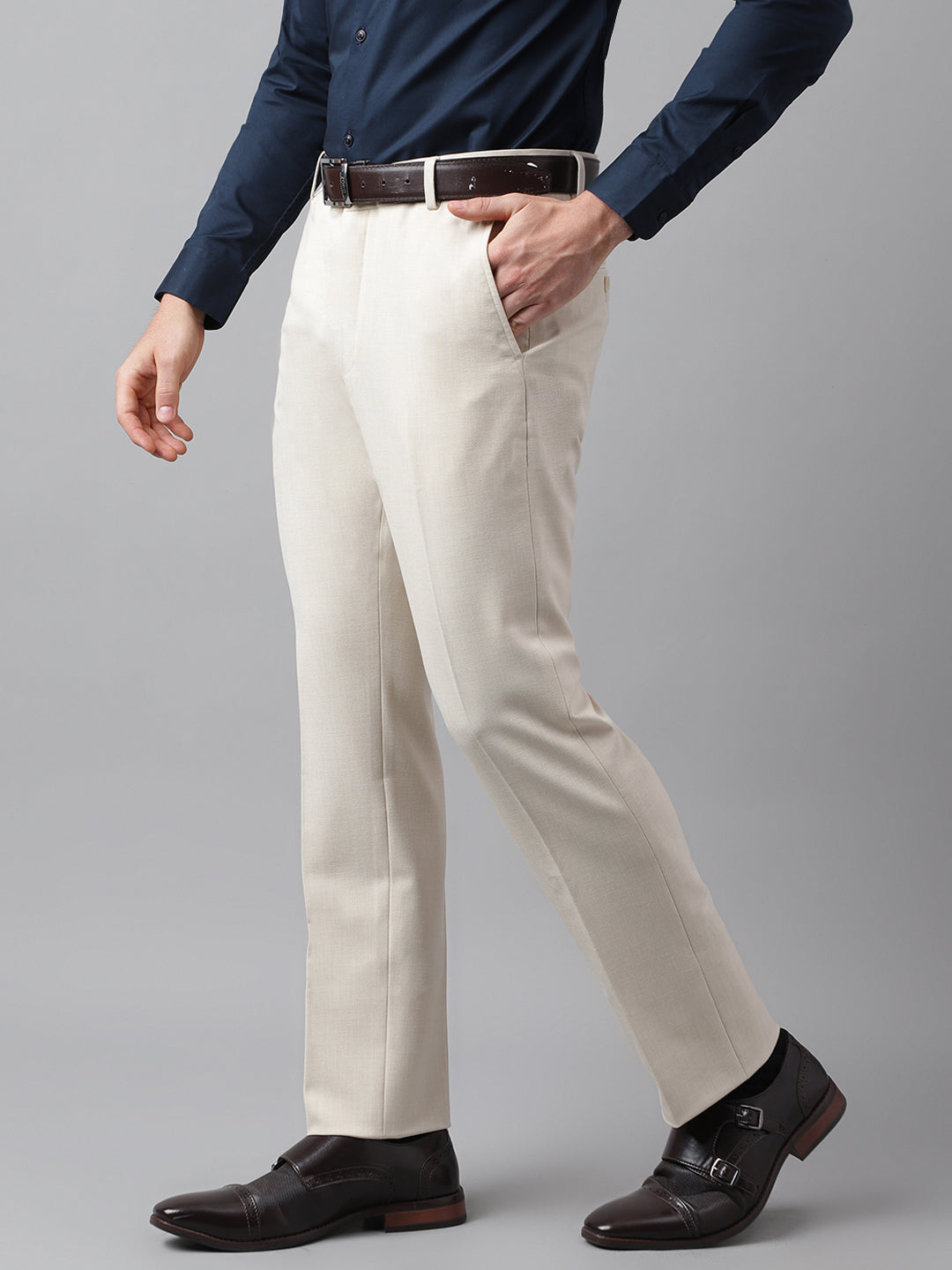4-Way Stretch Formal Trousers in Ivory Sand - Slim Fit