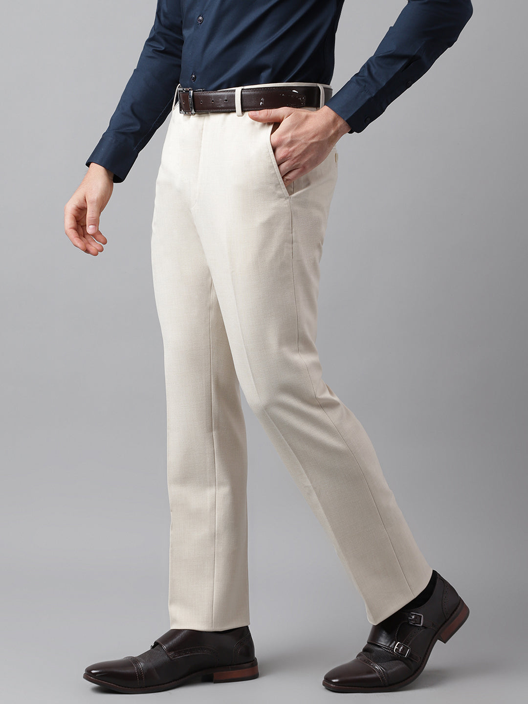 Formal 4 way Stretch Trousers in Ivory Sand - Slim Fit