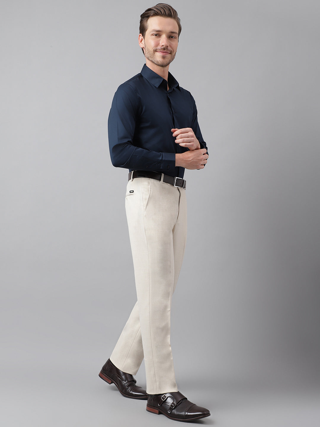 4-Way Stretch Formal Trousers in Ivory Sand - Slim Fit