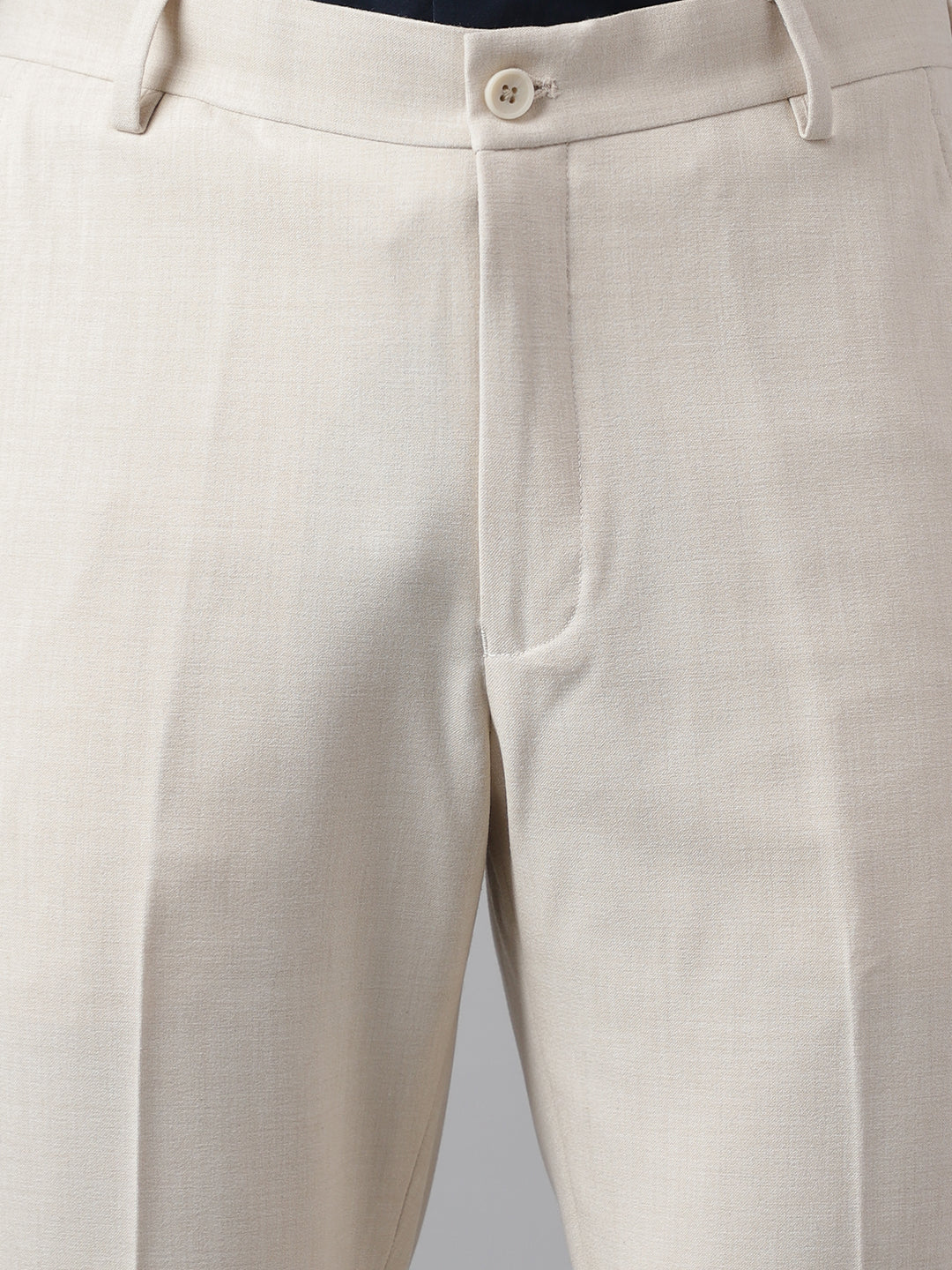 4-Way Stretch Formal Trousers in Ivory Sand - Slim Fit