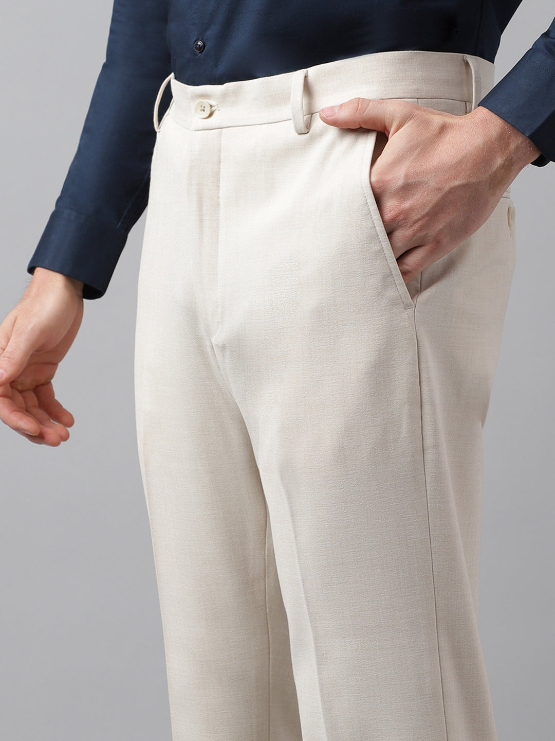 4-Way Stretch Formal Trousers in Ivory Sand - Slim Fit