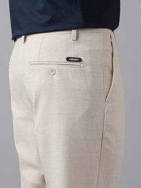 4-Way Stretch Formal Trousers in Ivory Sand - Slim Fit