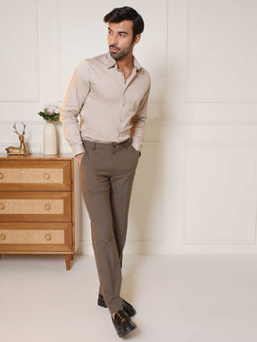 2 Way Stretch Satin Shirt in Hazelwood- Slim Fit