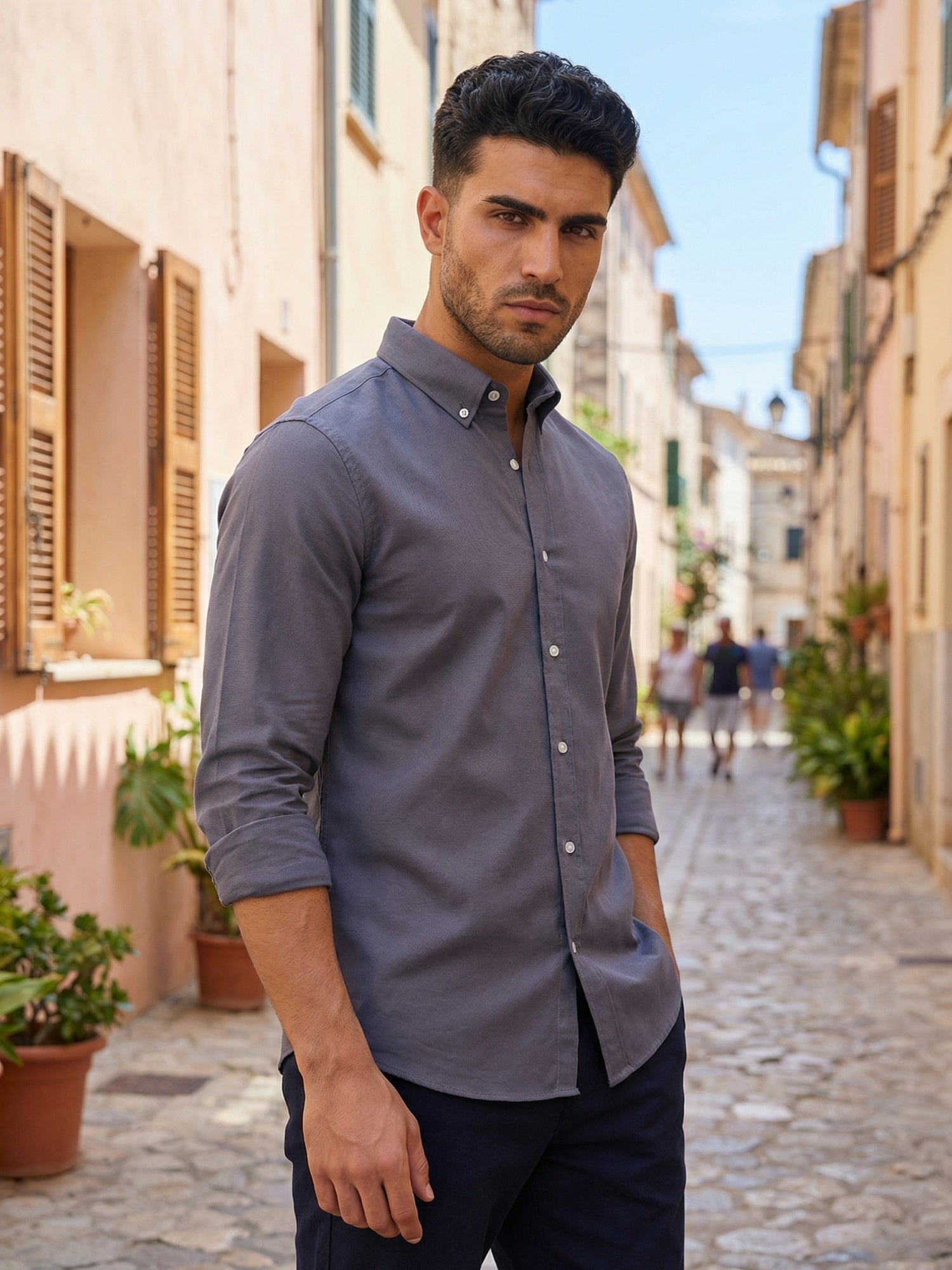 OxfordFlex™ Shirt in Ash Blue-Slim Fit