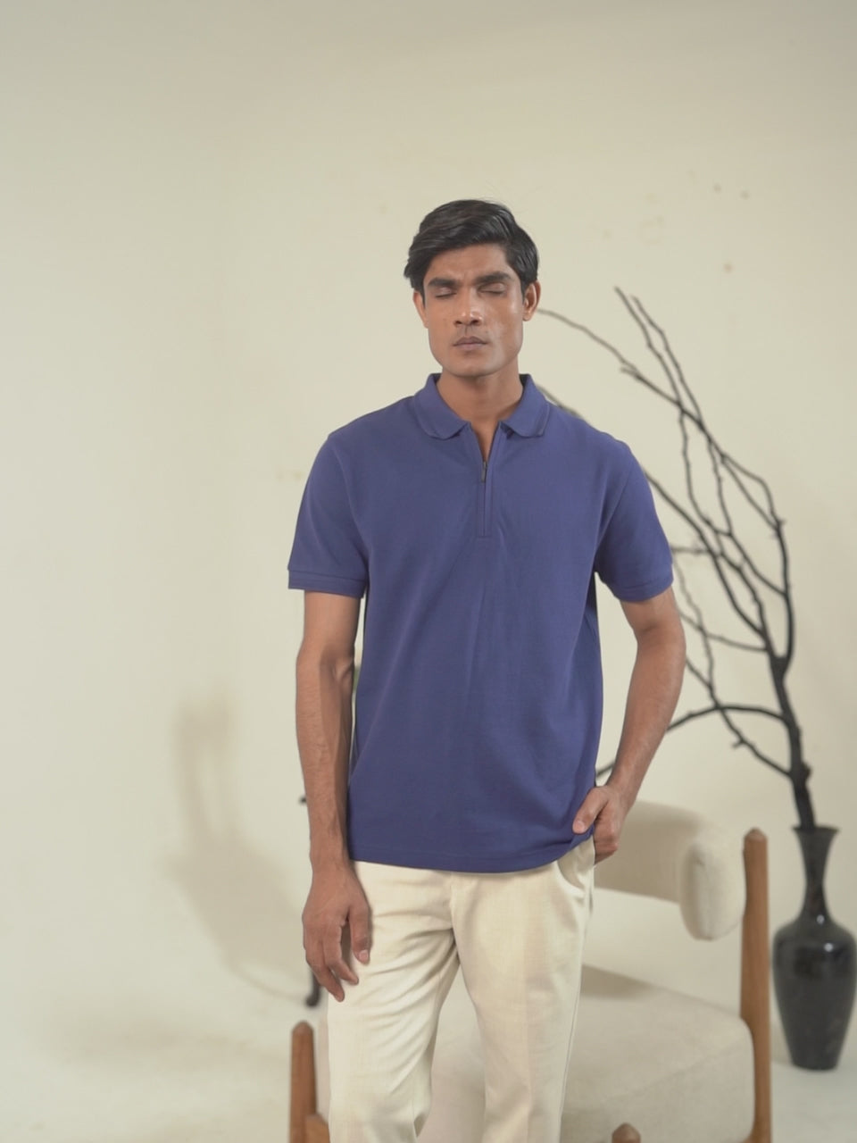 Half Zip Polo in Indigo Blue