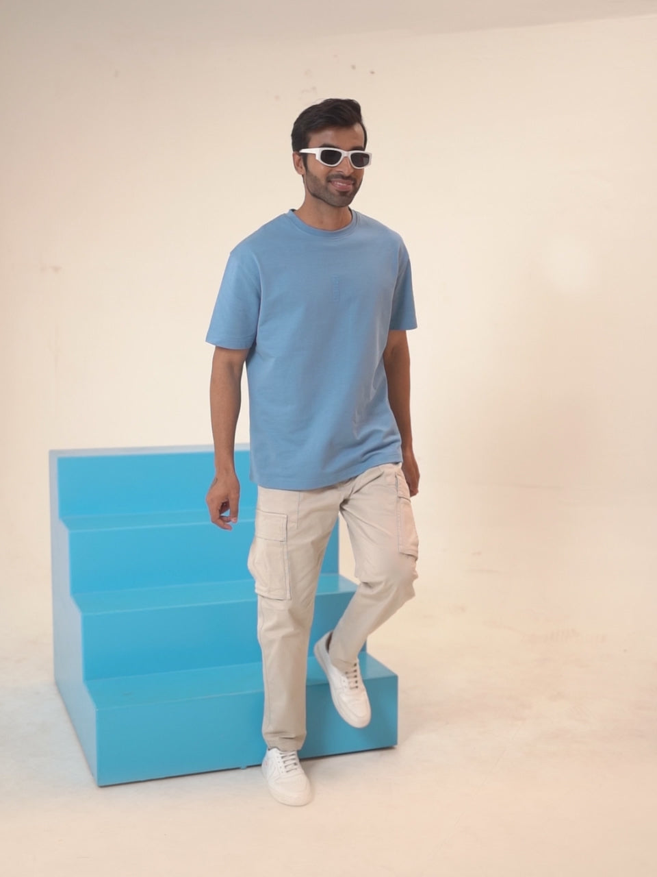 Oversized Round Neck T-Shirt in Frost Blue