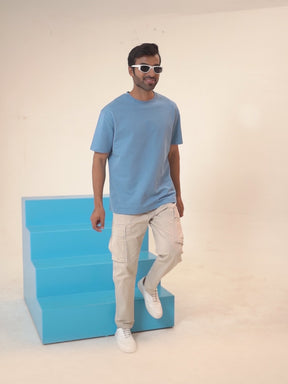 Oversized Round Neck T-Shirt in Frost Blue