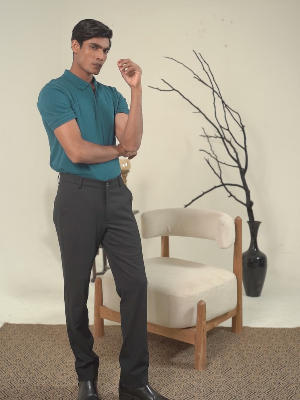 Half Zip Polo in Dark Teal