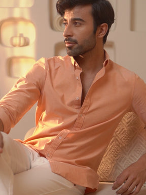 2 Way Stretch Oxford Shirt in Light Orange - Slim Fit