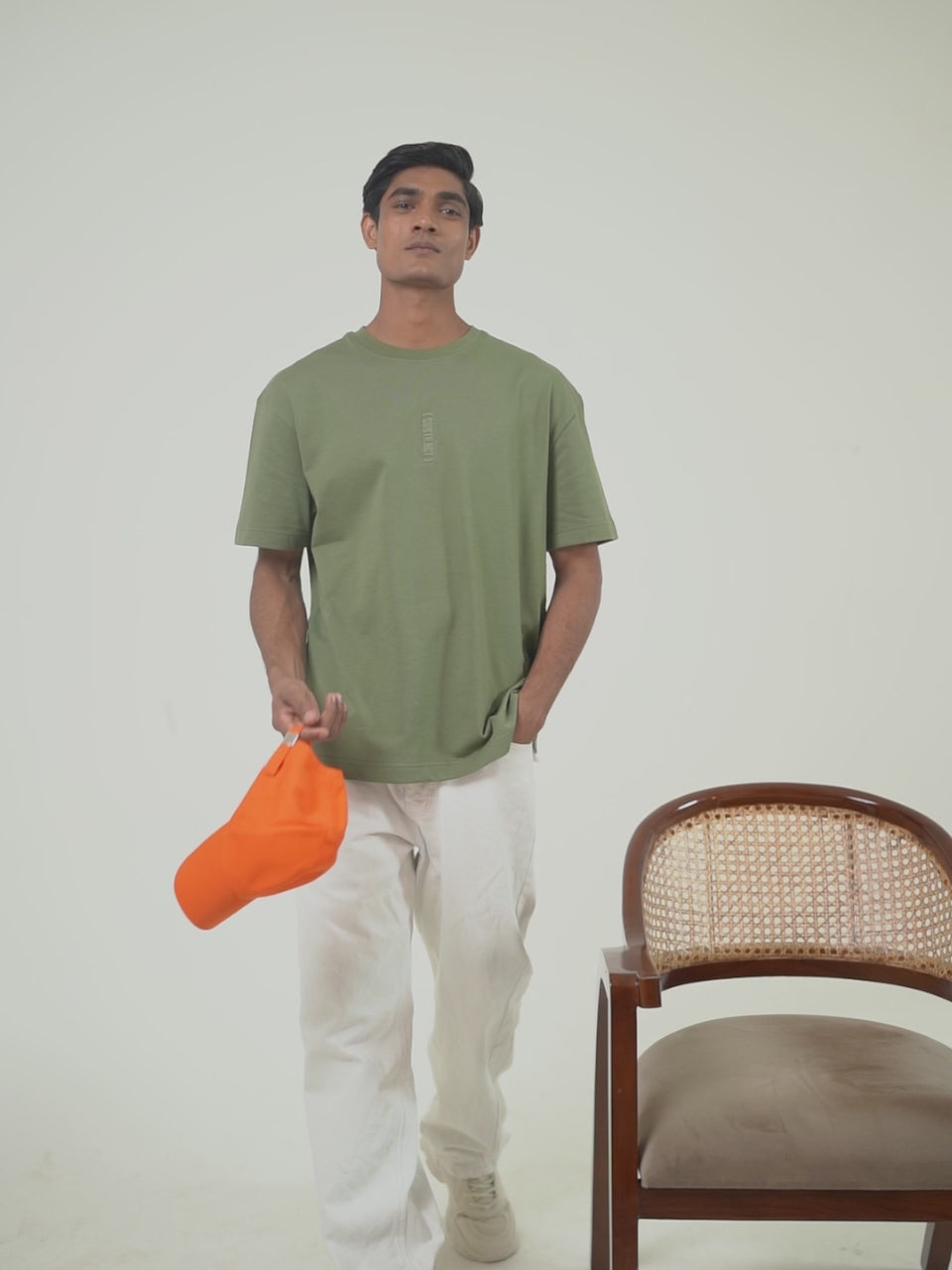 Oversized Round Neck T-Shirt in Olive Green