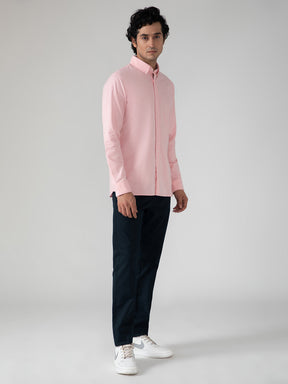 2 Way Stretch Oxford Shirt in Salmon Pink- Slim Fit