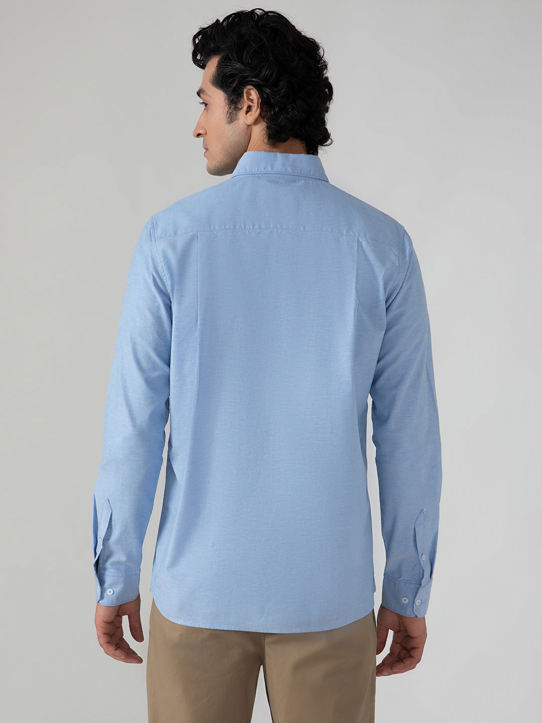 2 Way Stretch Oxford Shirt in Sky Blue-Slim Fit
